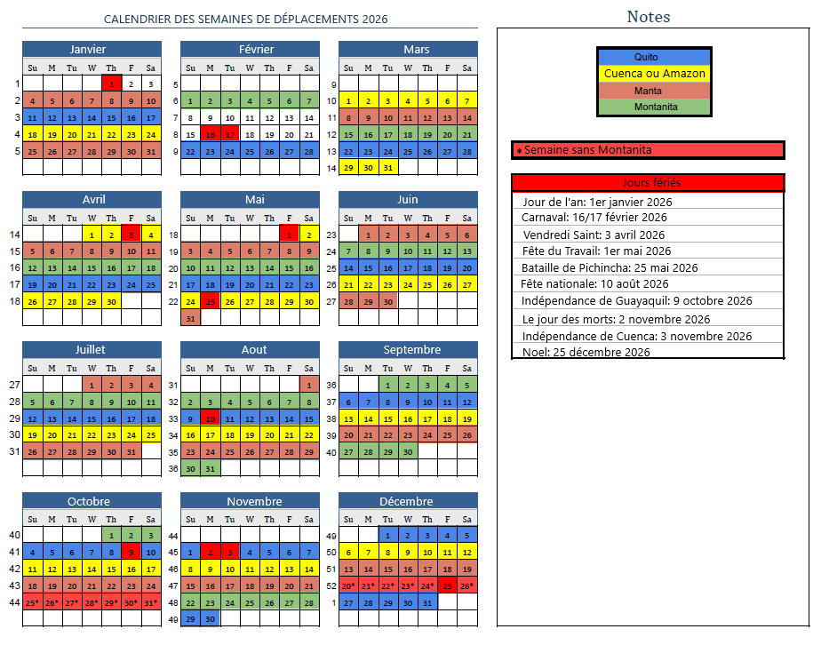 Calendrier 2026 Montanita Francais
