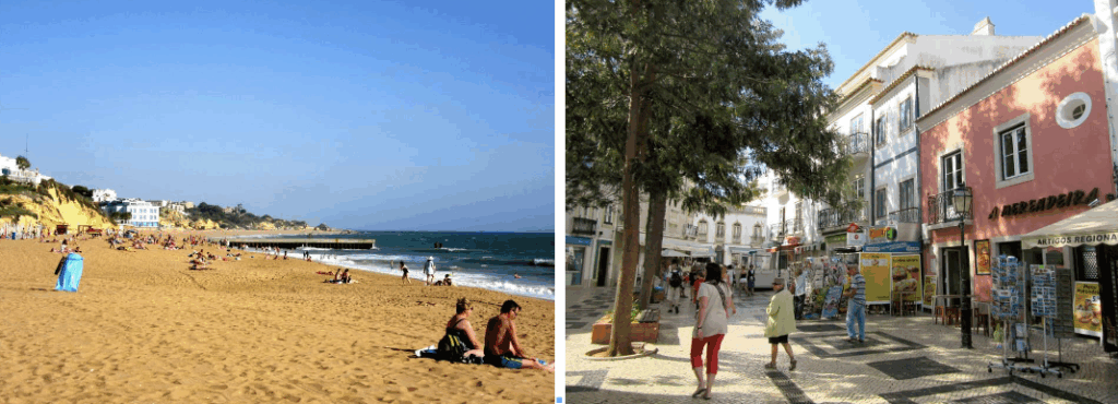 vue sur la plage tranquille de Albuefera et des gens se promenant dans son village