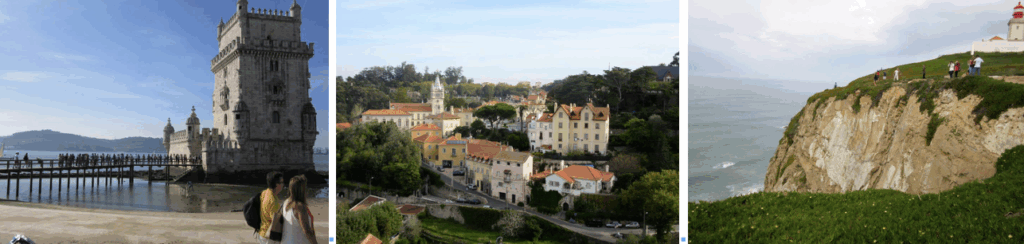 Vue de 2 personnes passant devant le quartier de Belém. Vue sur les palais enchanteurs de Sintra. Superbe vue sur le rocher de maginfique vue du rocher de Cabo da Roca