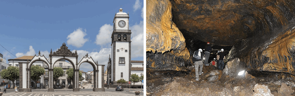 vue sur la portas da Cidade  et personnes en excursion a la Gruta do Carvão