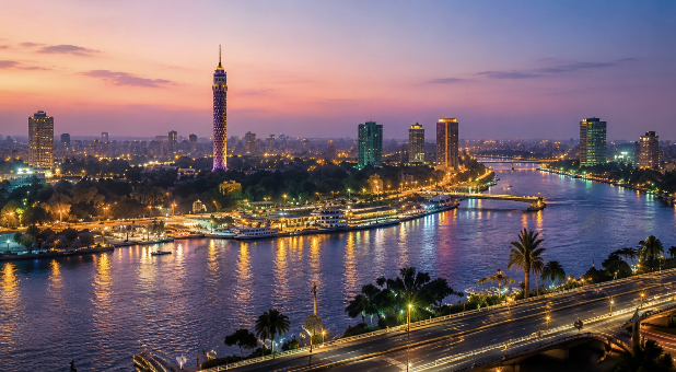 Vue panoramique du Caire et du Nil au coucher du soleil en Égypte