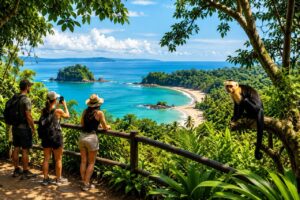 Plage bordée par la forêt tropicale du parc national Manuel Antonio au Costa Rica