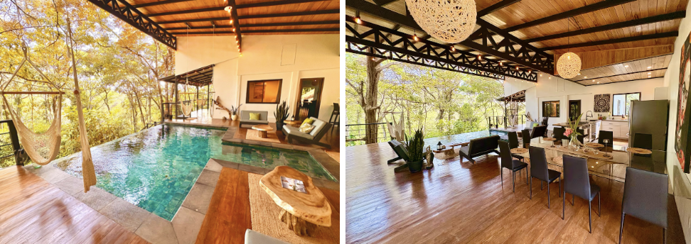 Piscine privée et terrasse couverte de la villa de 6 chambres à Uvita au Costa Rica.