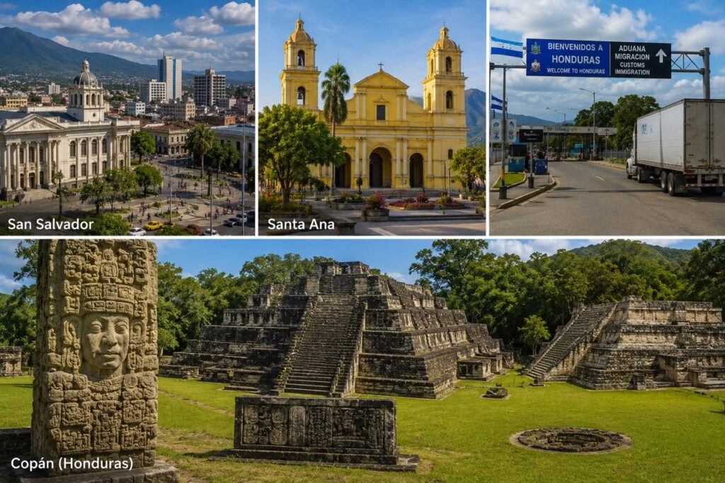 Vue de San Salvador, de Santa Ana et du site archéologique maya de Copán au Honduras